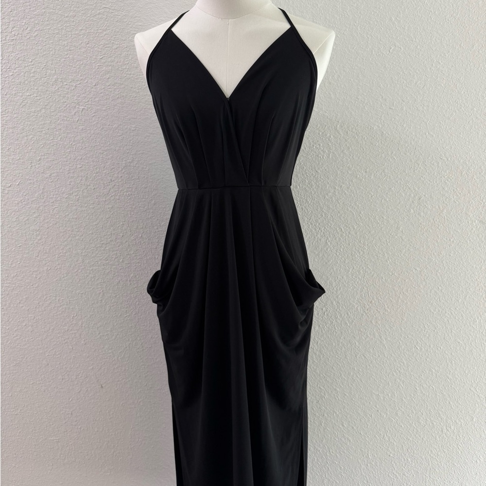 BCBGeneration Black Halter Maxi with Draped Pockets